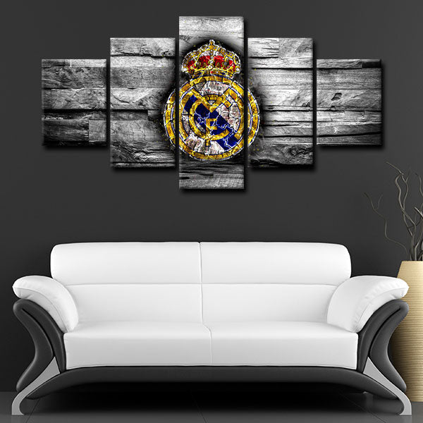 Real Madrid Cf Symbol On Black And White Background Canvas Wall Art