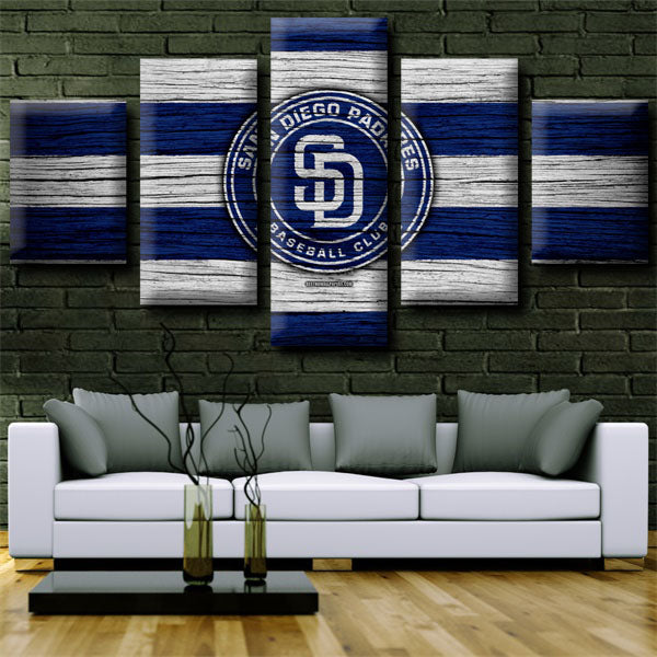 San Diego Padres Blue And White Stripes Logo Canvas Wall Art