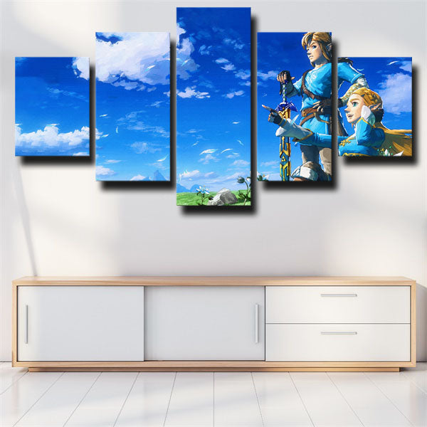 The Legend Of Zelda Link And Zelda Blue Canvas Wall Art