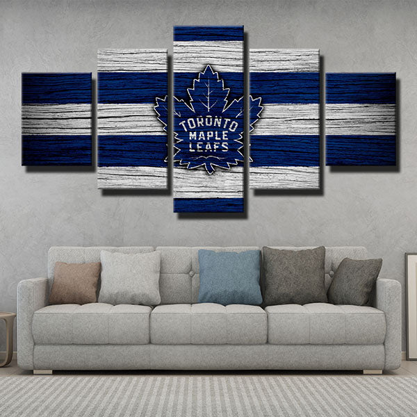 Toronto Maple Leafs Blue And White Stripes Emblem Canvas Wall Art