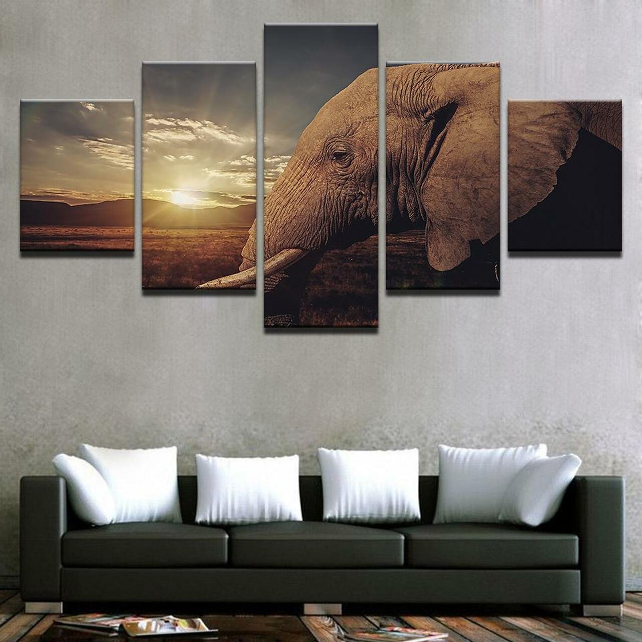 Sunrise Elephant Canvas Wall Art