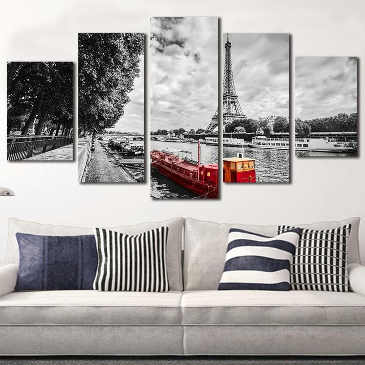 Red Boat In Paris Canvas Wall Art