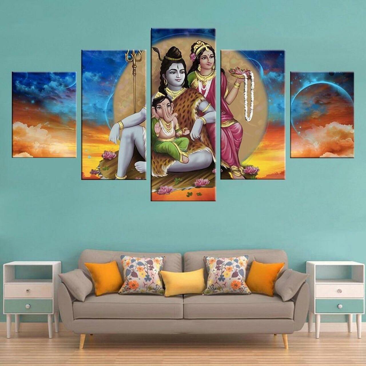 Ganesh Shiva Parvati Canvas Wall Art