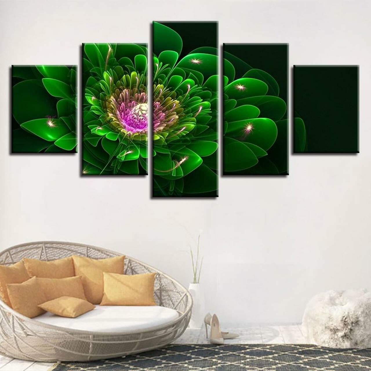 Dark Green Flower Canvas Wall Art