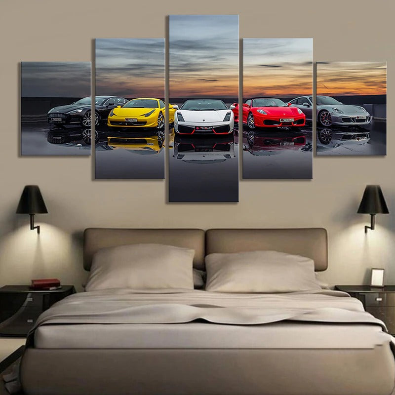 Luxury Cars Sunset Canvas Wall Art