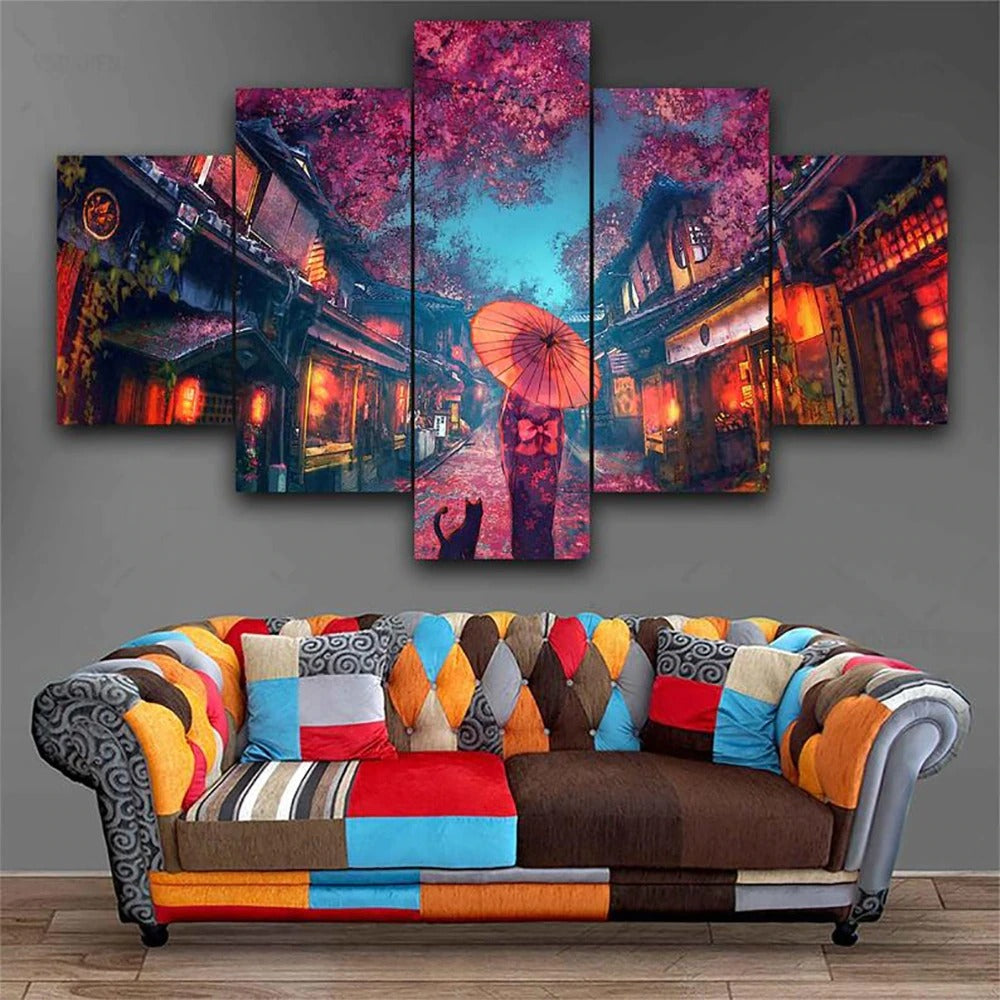 Japanese Anime Styles Kimono Girl Canvas Wall Art