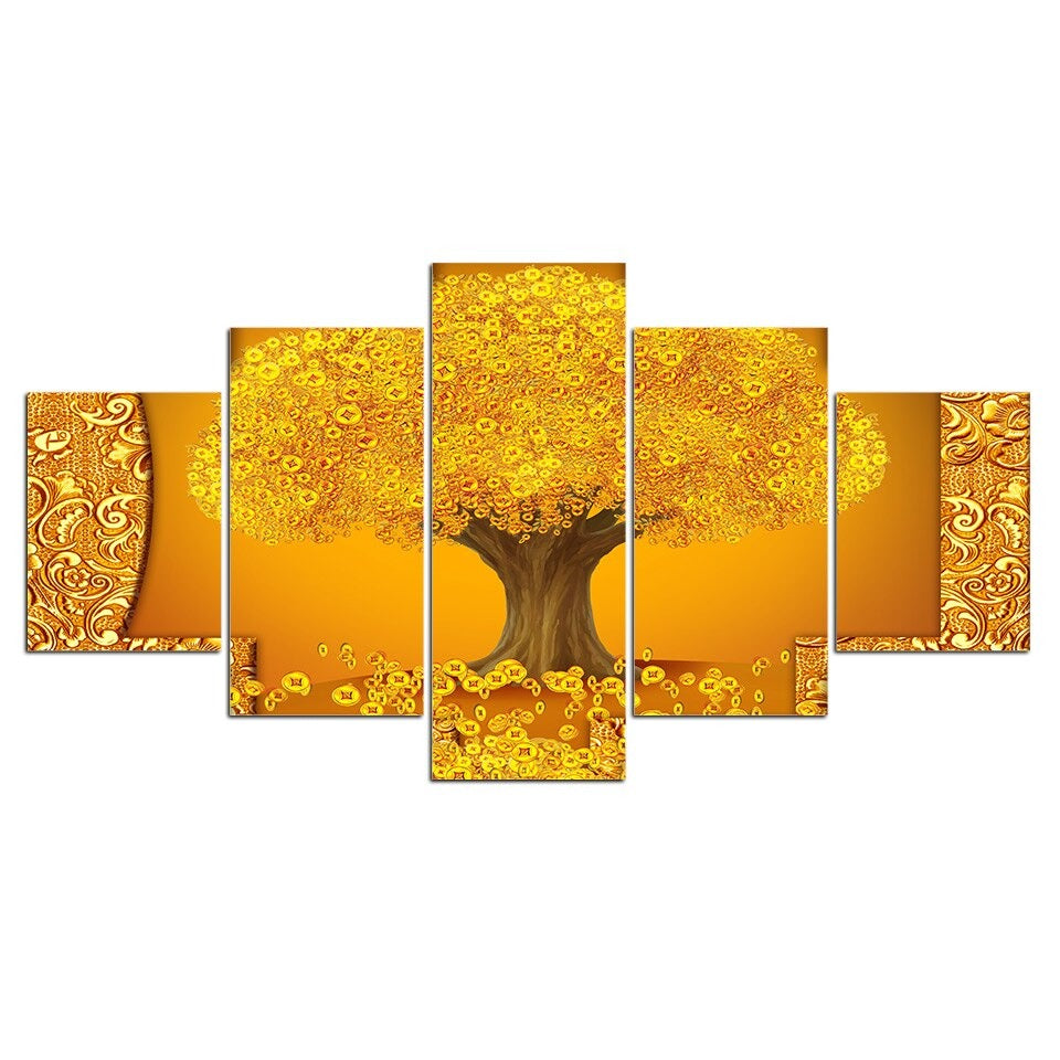 Gold Golden Tree Copper Cash Canvas Wall Art