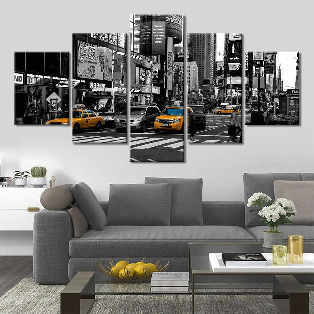 New York Street Scenery White-Black Canvas Wall Art