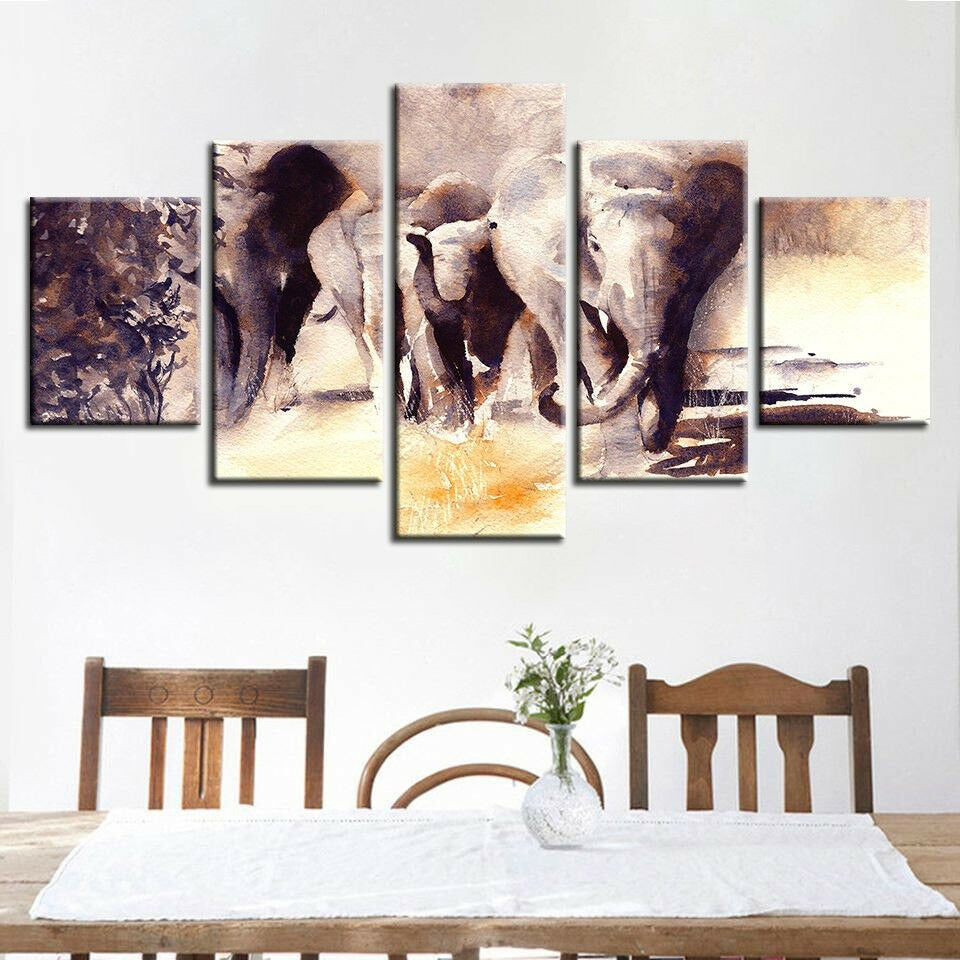 Abstract African Elephant Herd Canvas Wall Art