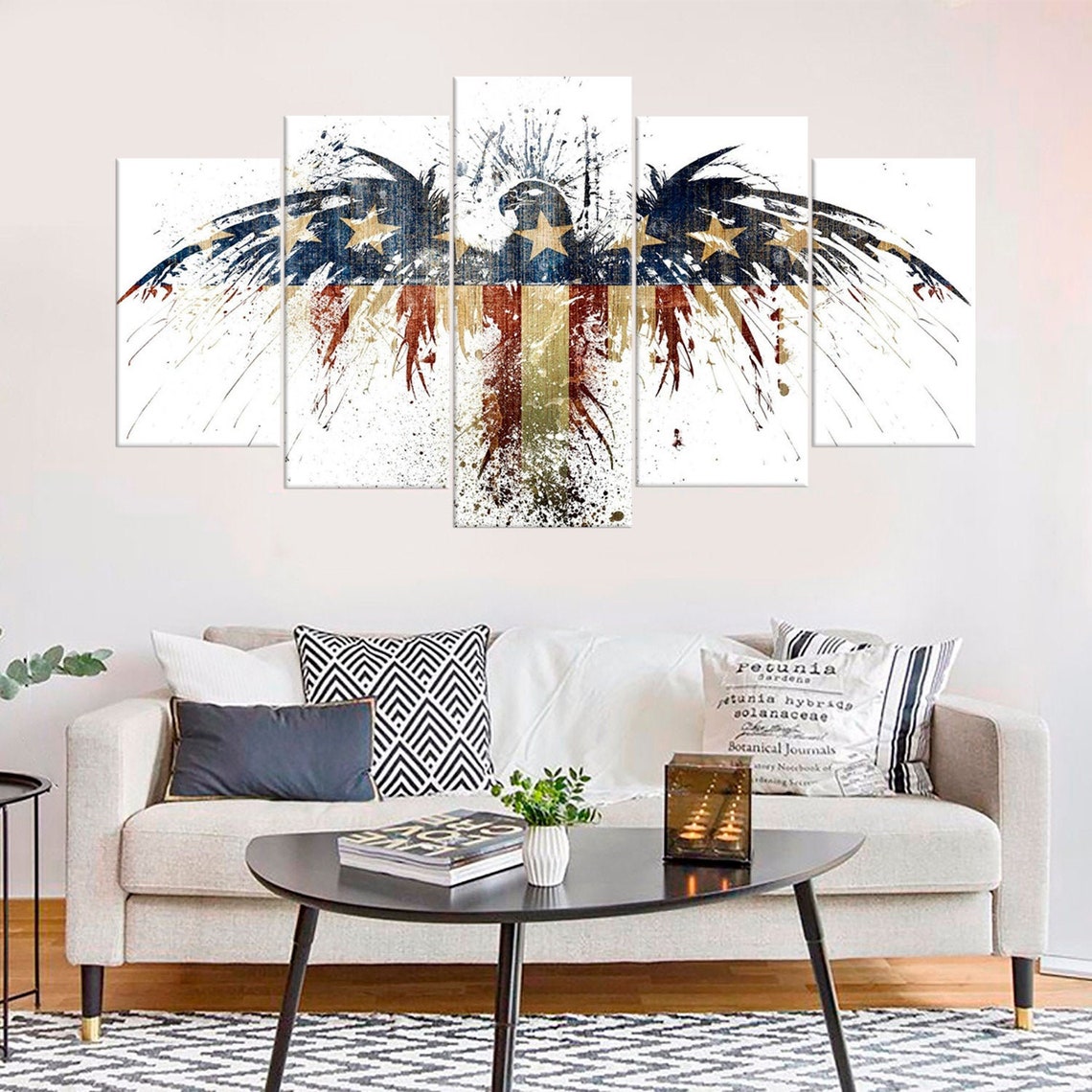 Abstract American Grunge Eagle Canvas Wall Art