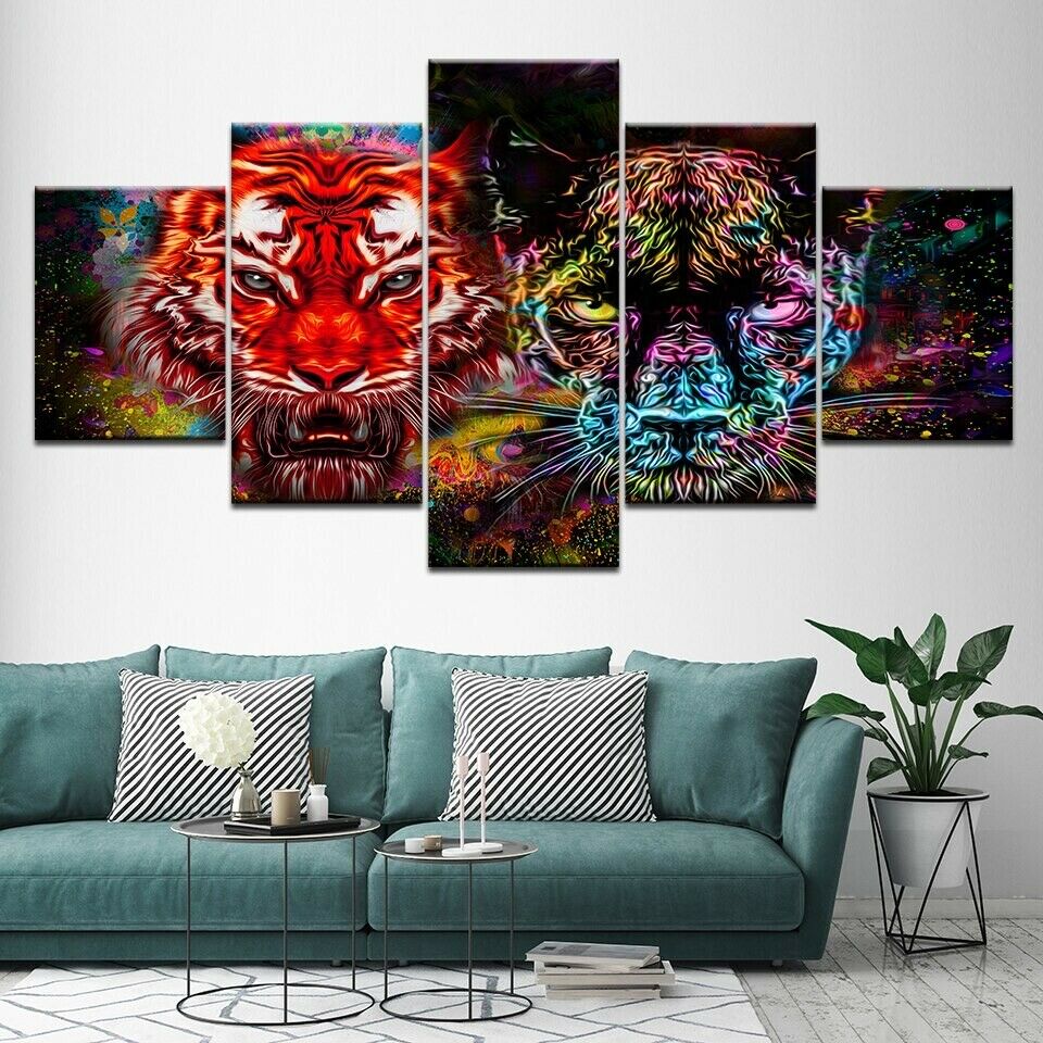 Abstract Art Lion And Leopard Canvas Wall Art