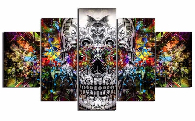 Abstract Colorful Skull Canvas Wall Art