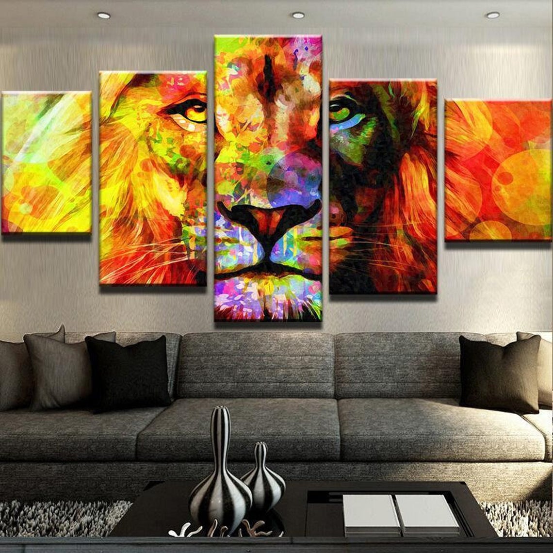 Abstract Head Lion Canvas Wall Art