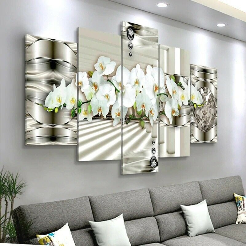 Abstract White Orchids Flower Canvas Wall Art