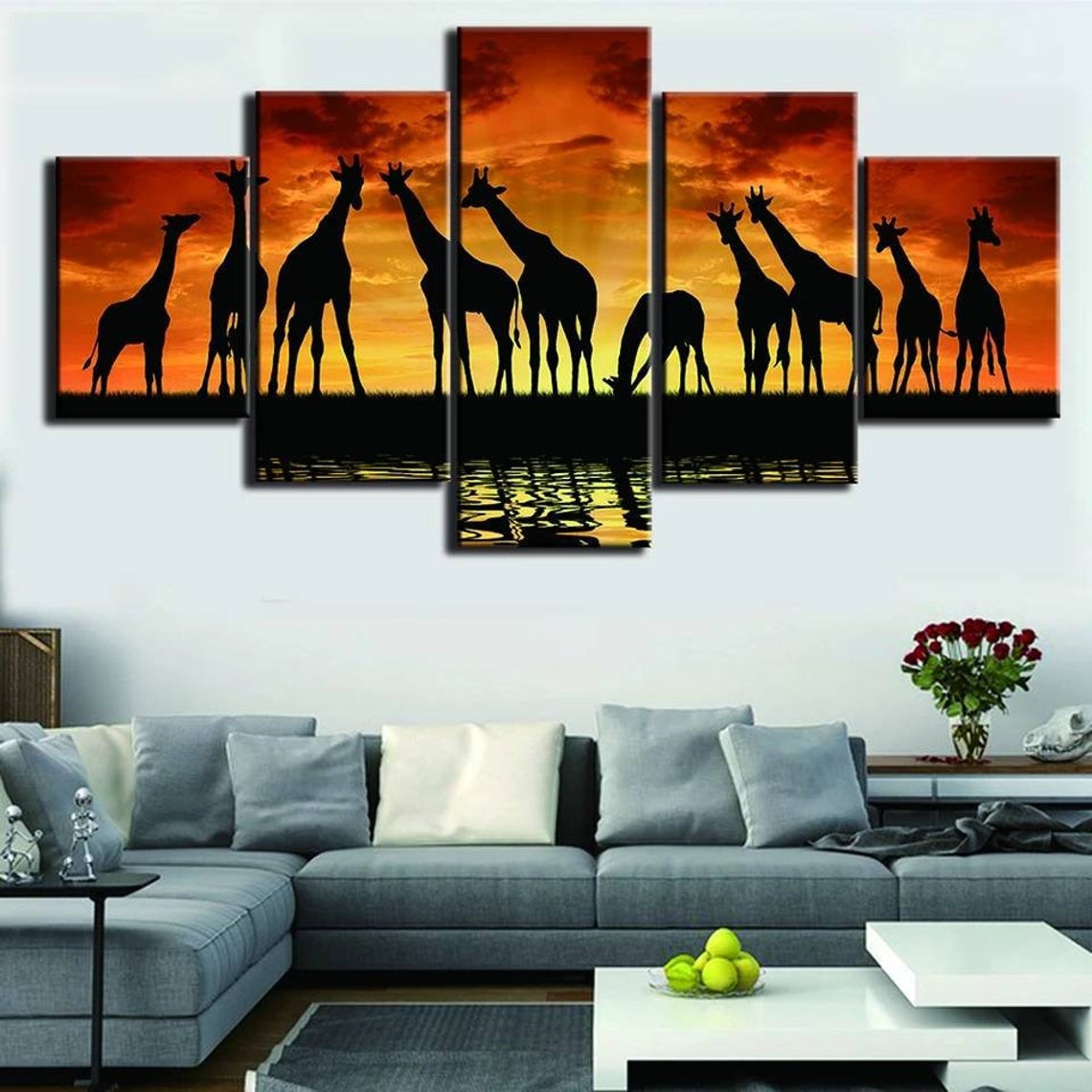 Africa Sunset Scenery Giraffe Canvas Wall Art