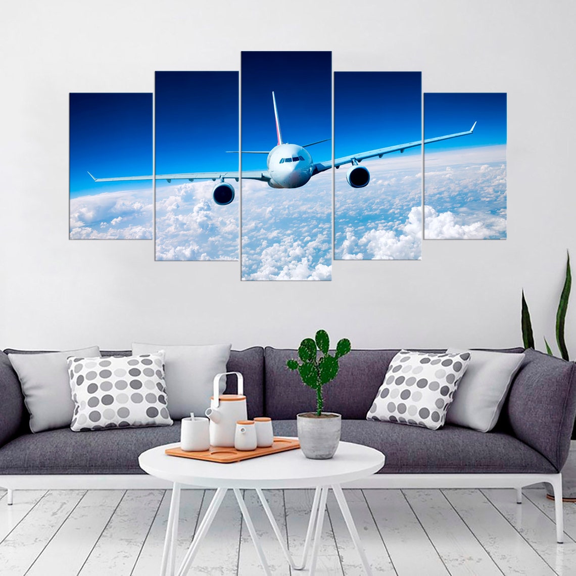 Airplane Flight Clouds Canvas Wall Art