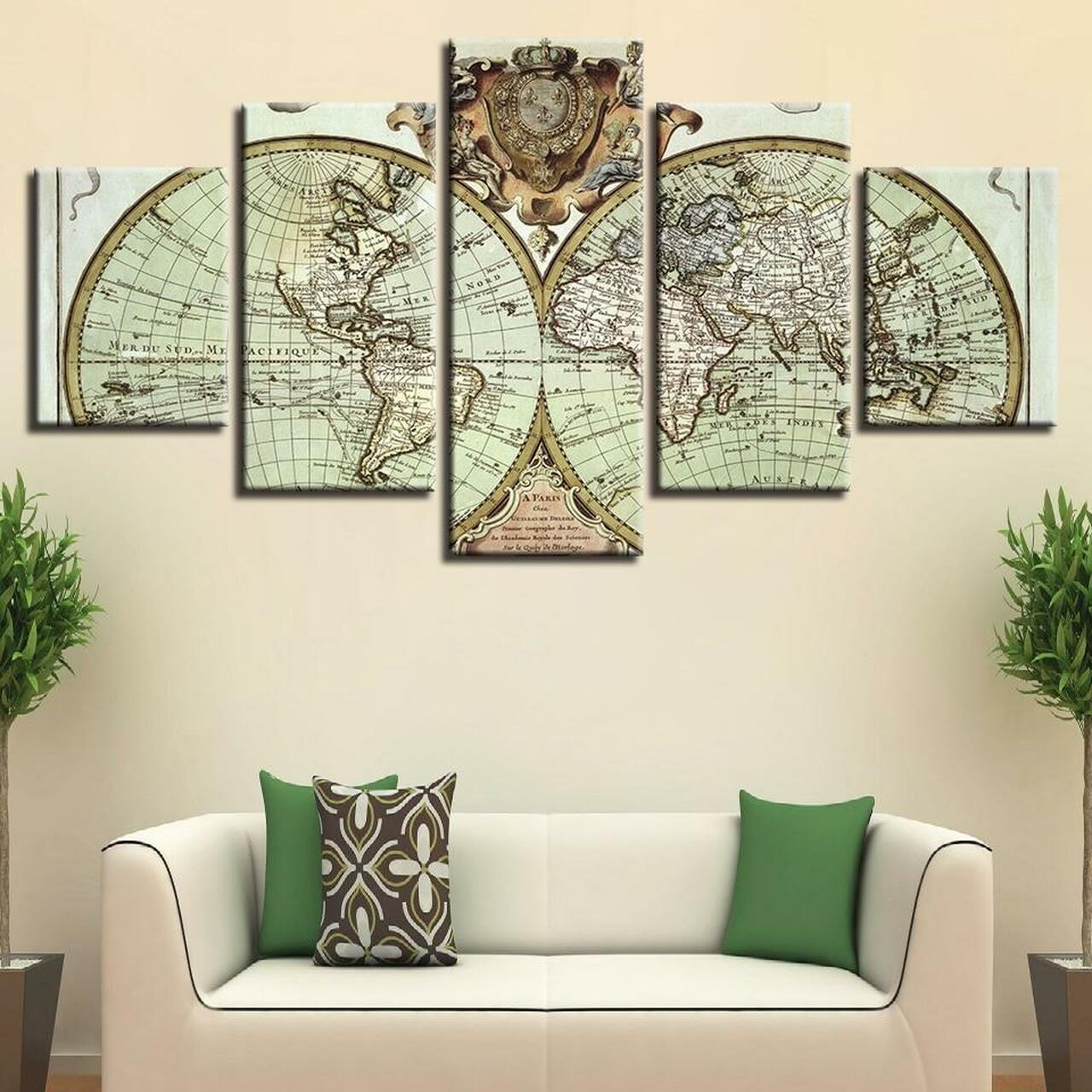 Art 5 World Map Canvas Wall Art