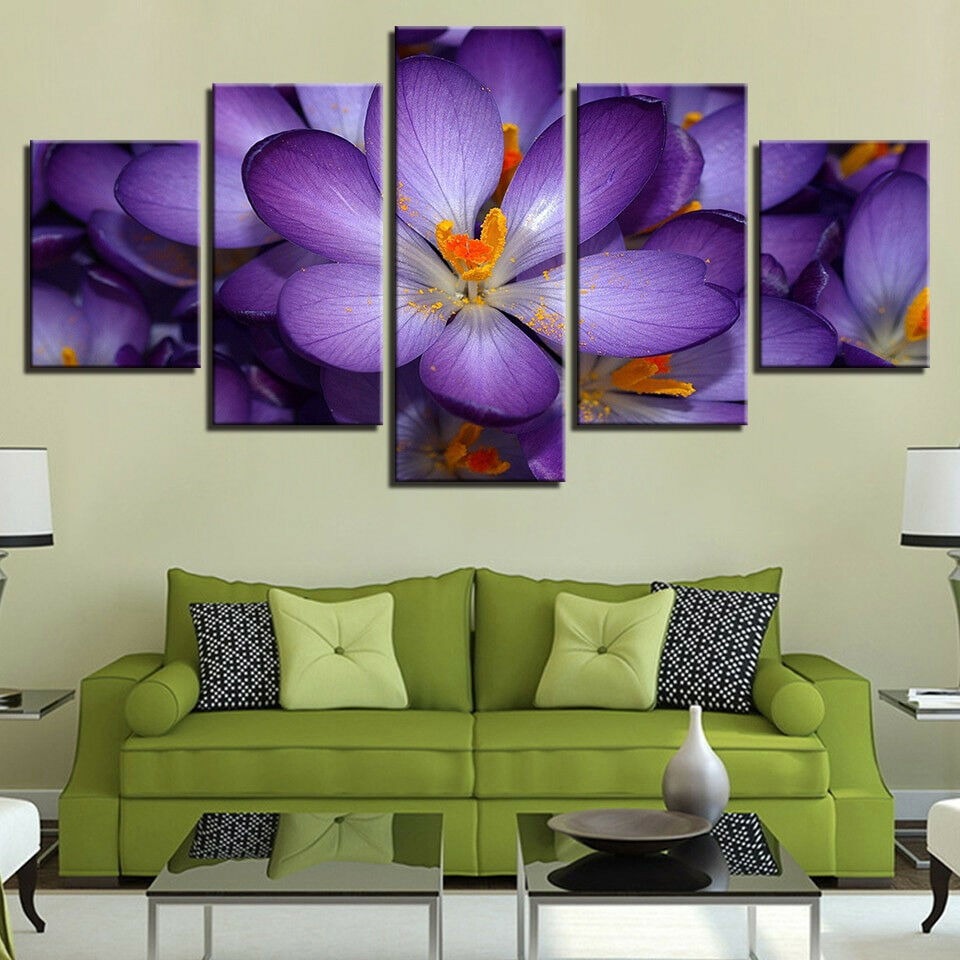 Beautiful Crocus Purple Flowers Blossoms Canvas Wall Art