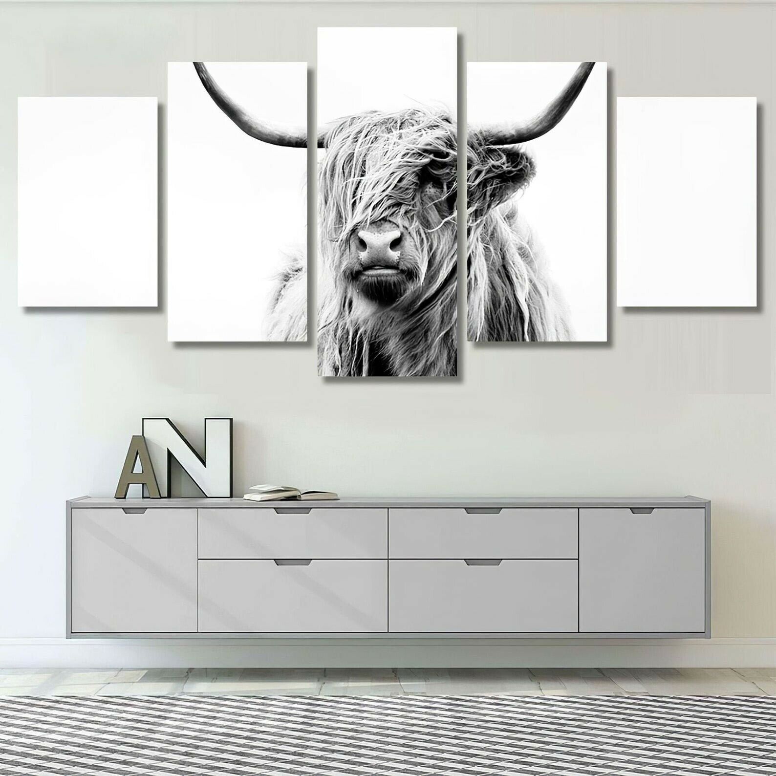 Black And White Highland Cow Canvas Wall Art