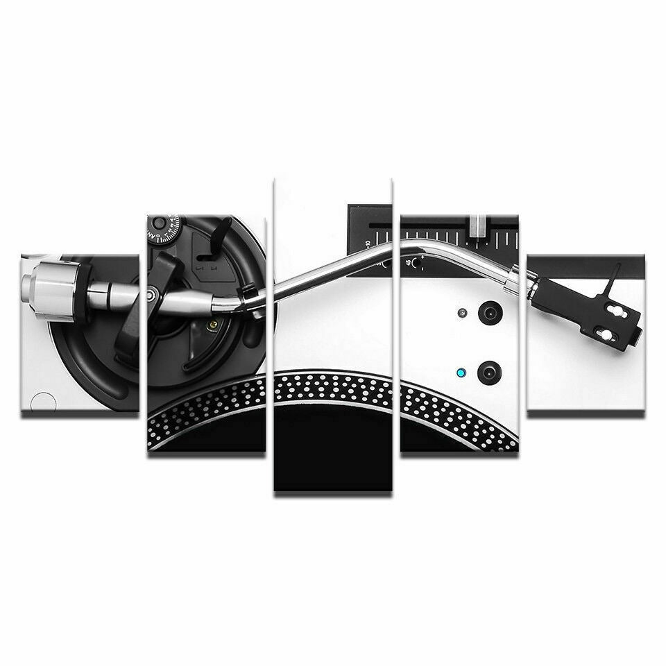 Black And White Music Turntable Canvas Wall Art