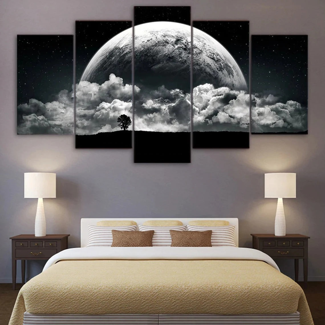 Black And White Planet Landscape Canvas Wall Art