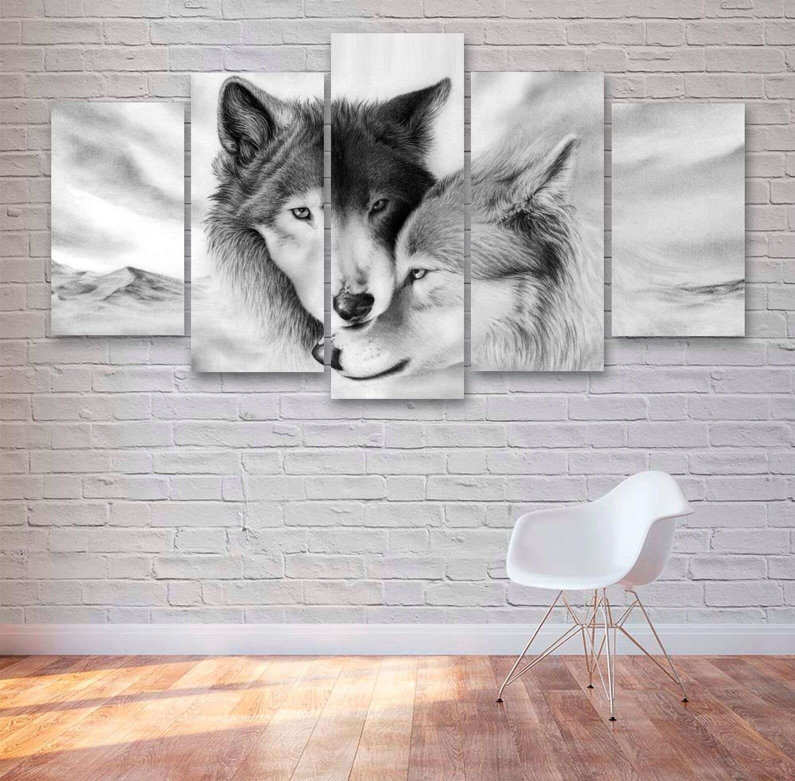 Black And White Wolves Couple Canvas Wall Art