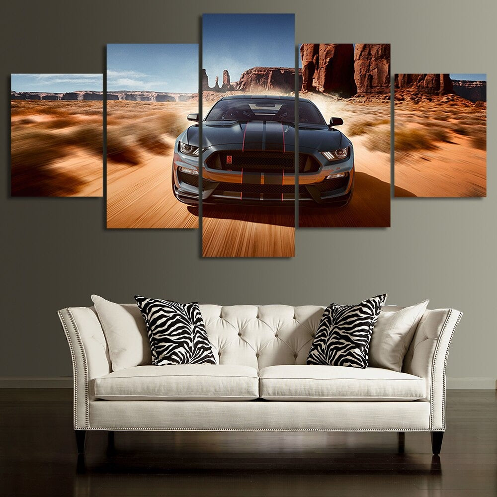 Black Ford Mustang Gt Car Canvas Wall Art