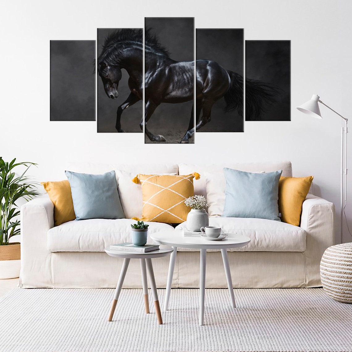 Black Horse Animal Wild Life Canvas Wall Art