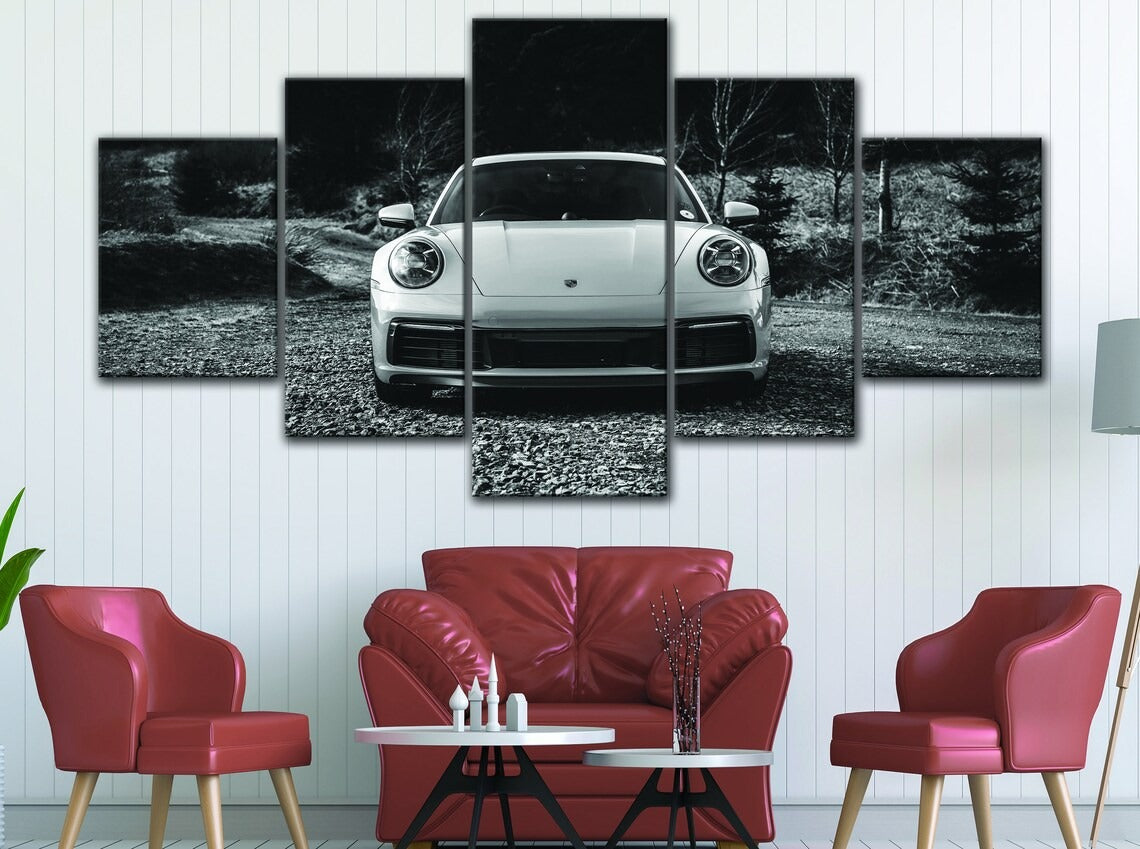 Black &Amp; White Porsche 911 Canvas Wall Art