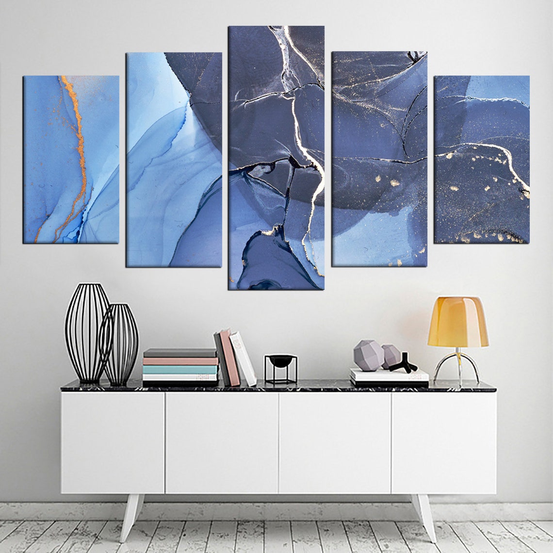Blue Abstract Marbling Luxury Canvas Wall Art