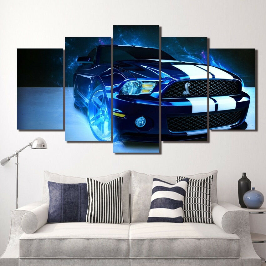 Blue Ford Mustang Shelby Car Canvas Wall Art