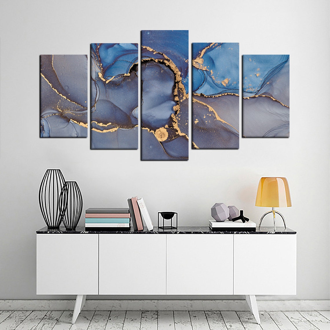 Blue-Gray Marble Abstract Canvas Wall Art