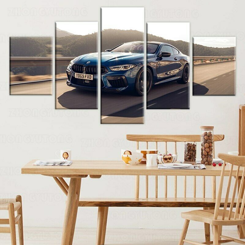 Blue M8 Sports Car Canvas Wall Art