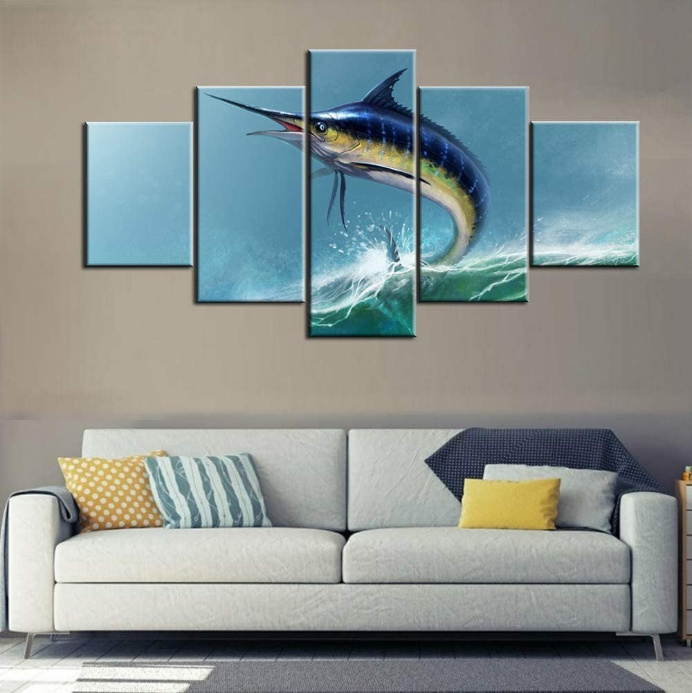 Blue Marlin Fish Swordfish Jumping Canvas Wall Art