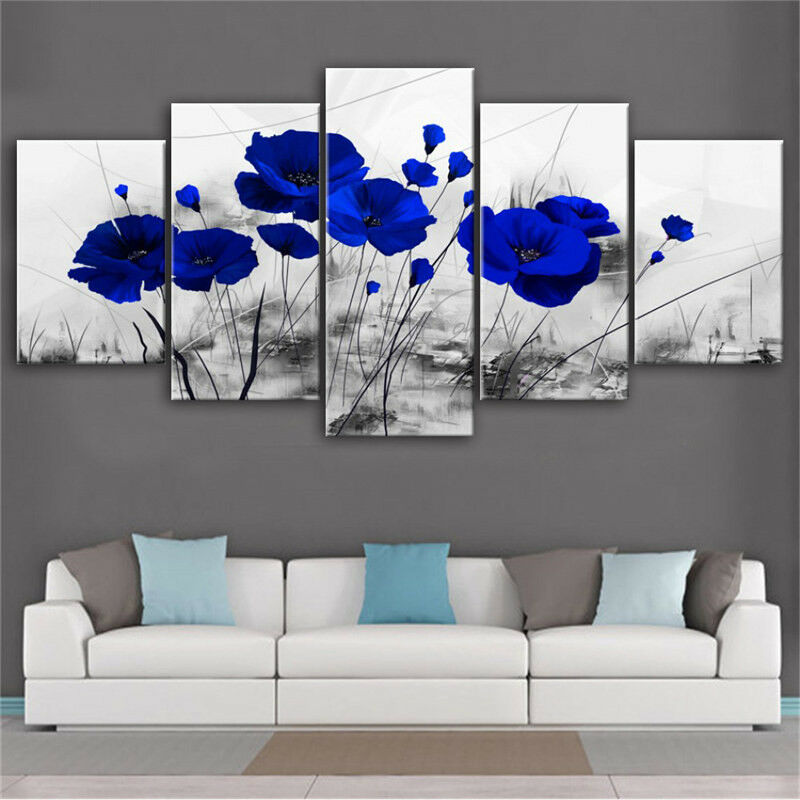 Blue Poppy Flowering Canvas Wall Art