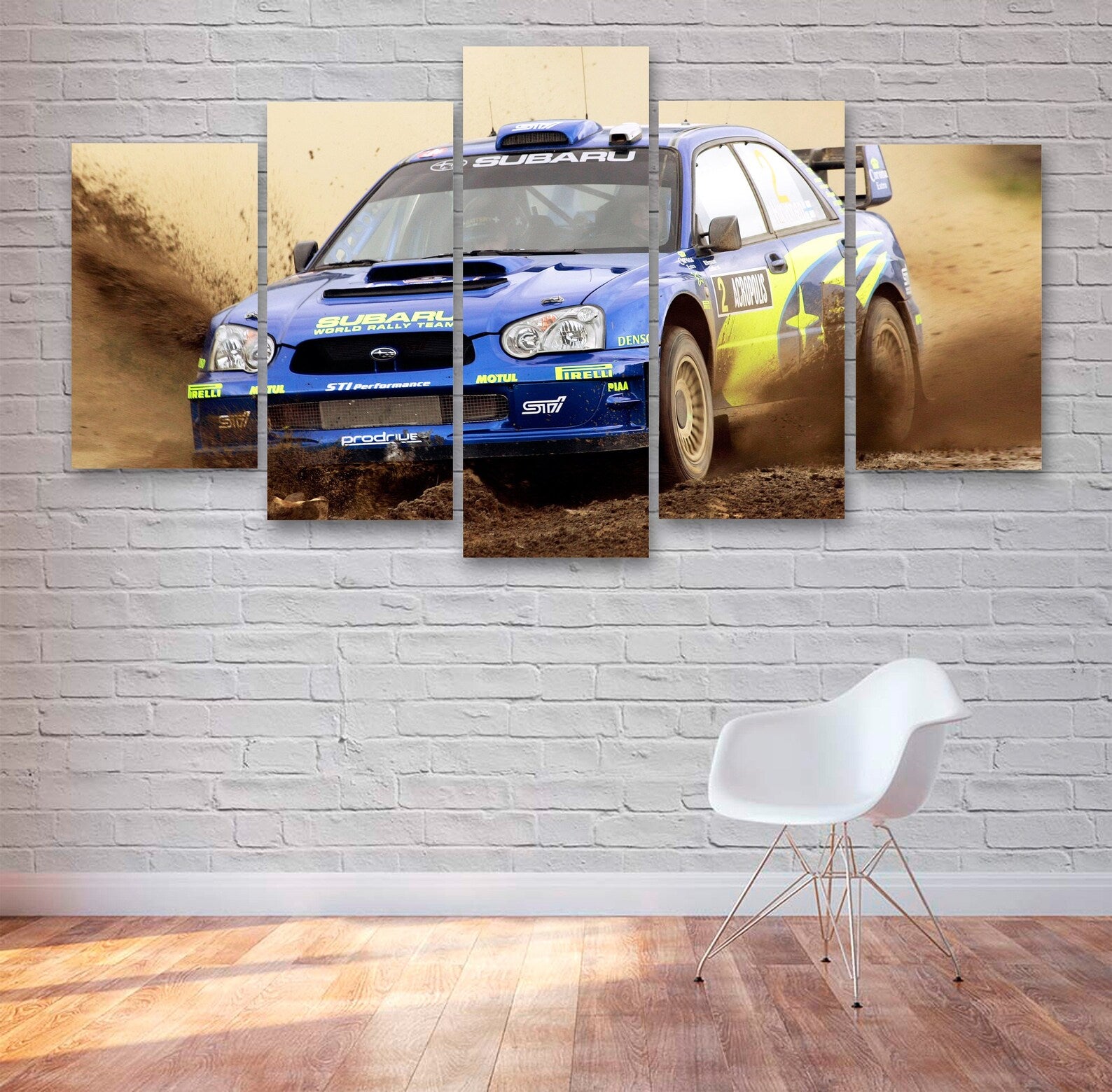 Blue Rally Car Racing Canvas Wall Art