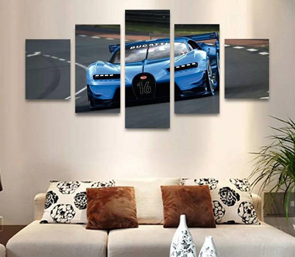 Blue Sports Car Bugatti Chiron Canvas Wall Art