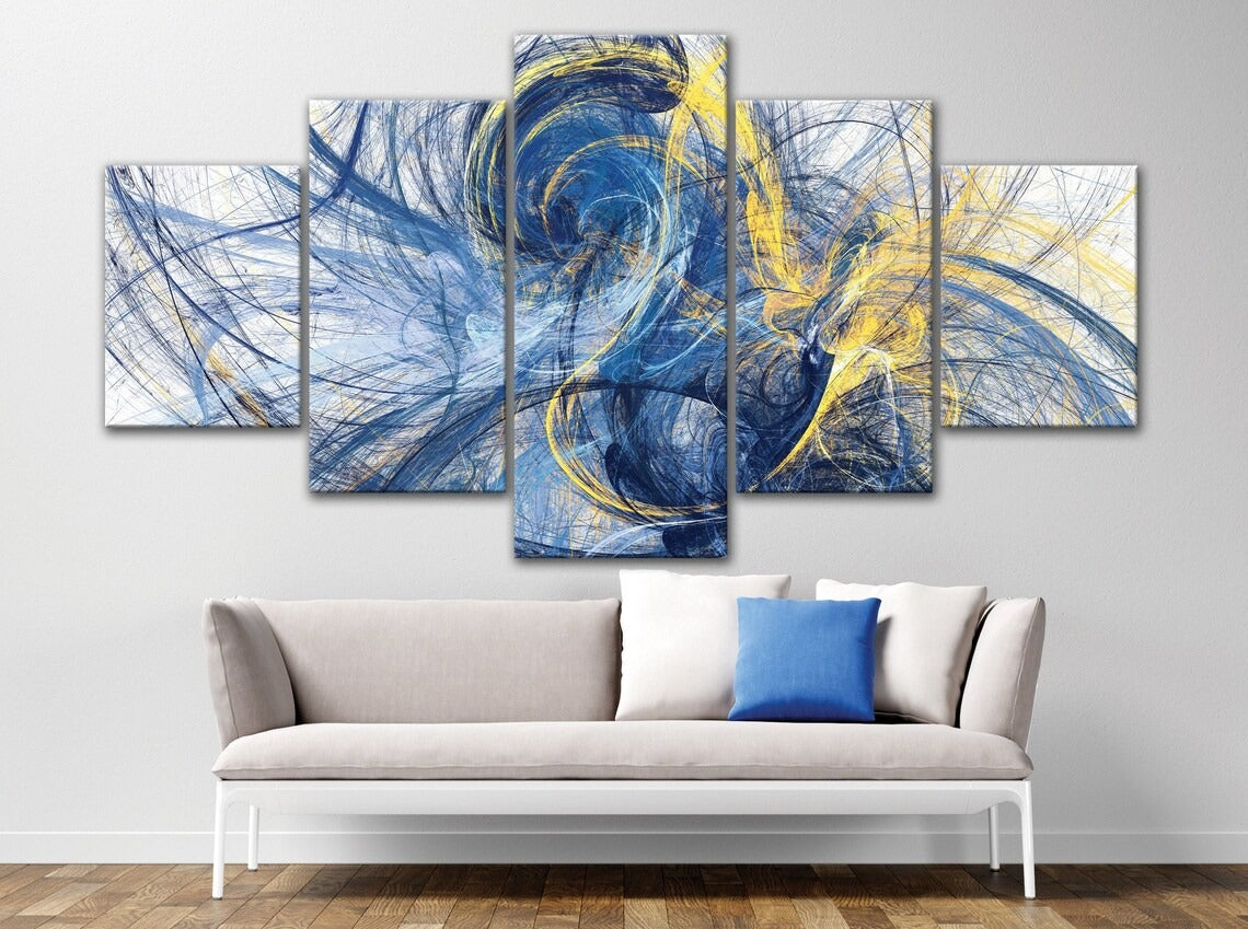 Blue &Amp; Yellow Abstract Geometric Canvas Wall Art