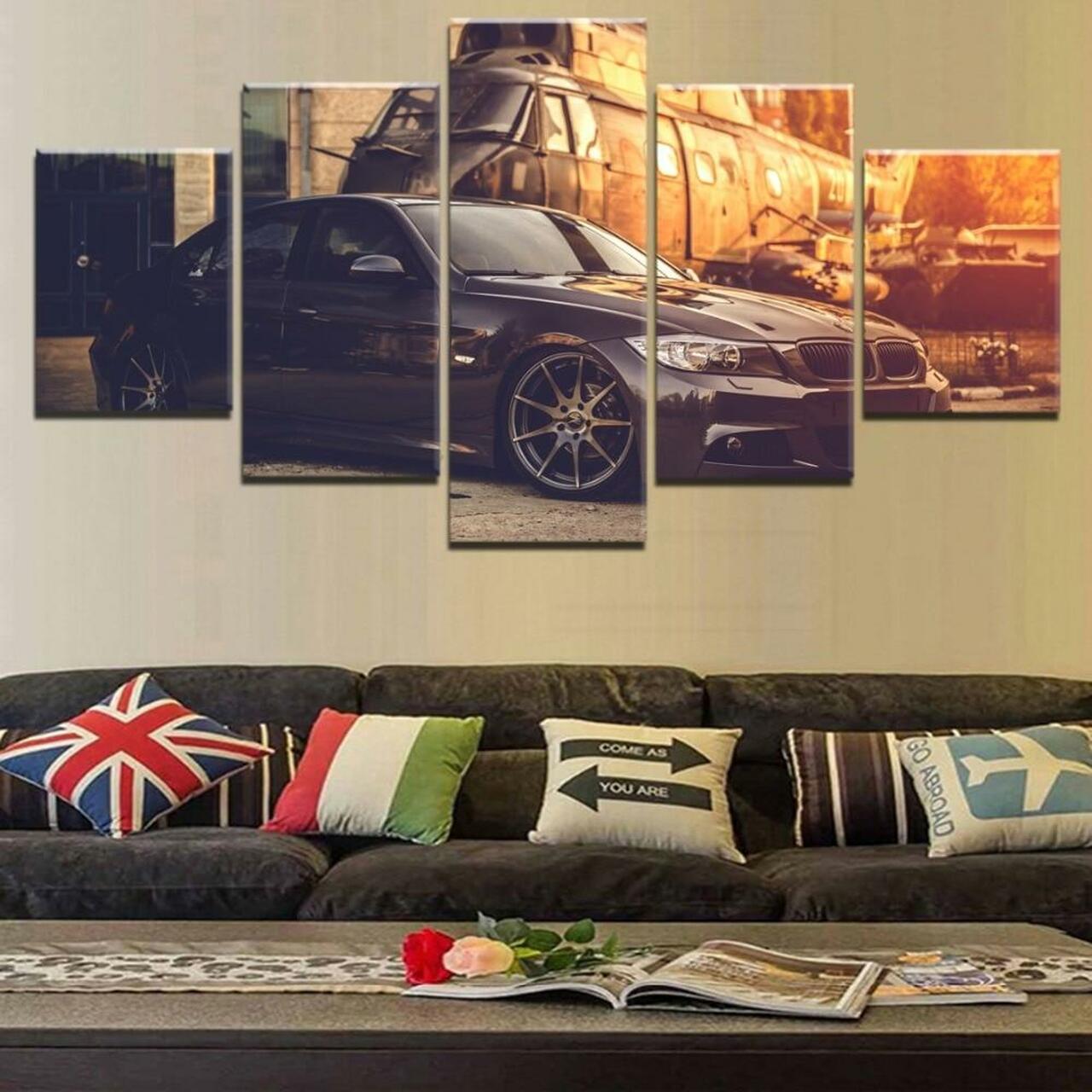 Bmw Car And Vintage Aircraft Canvas Wall Art
