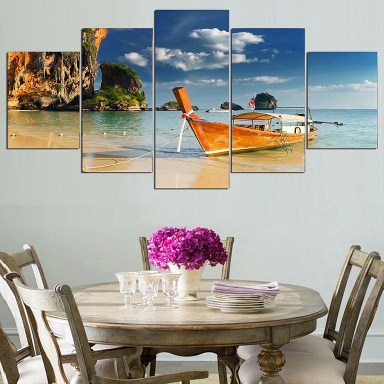 Boat On Shore Canvas Wall Art