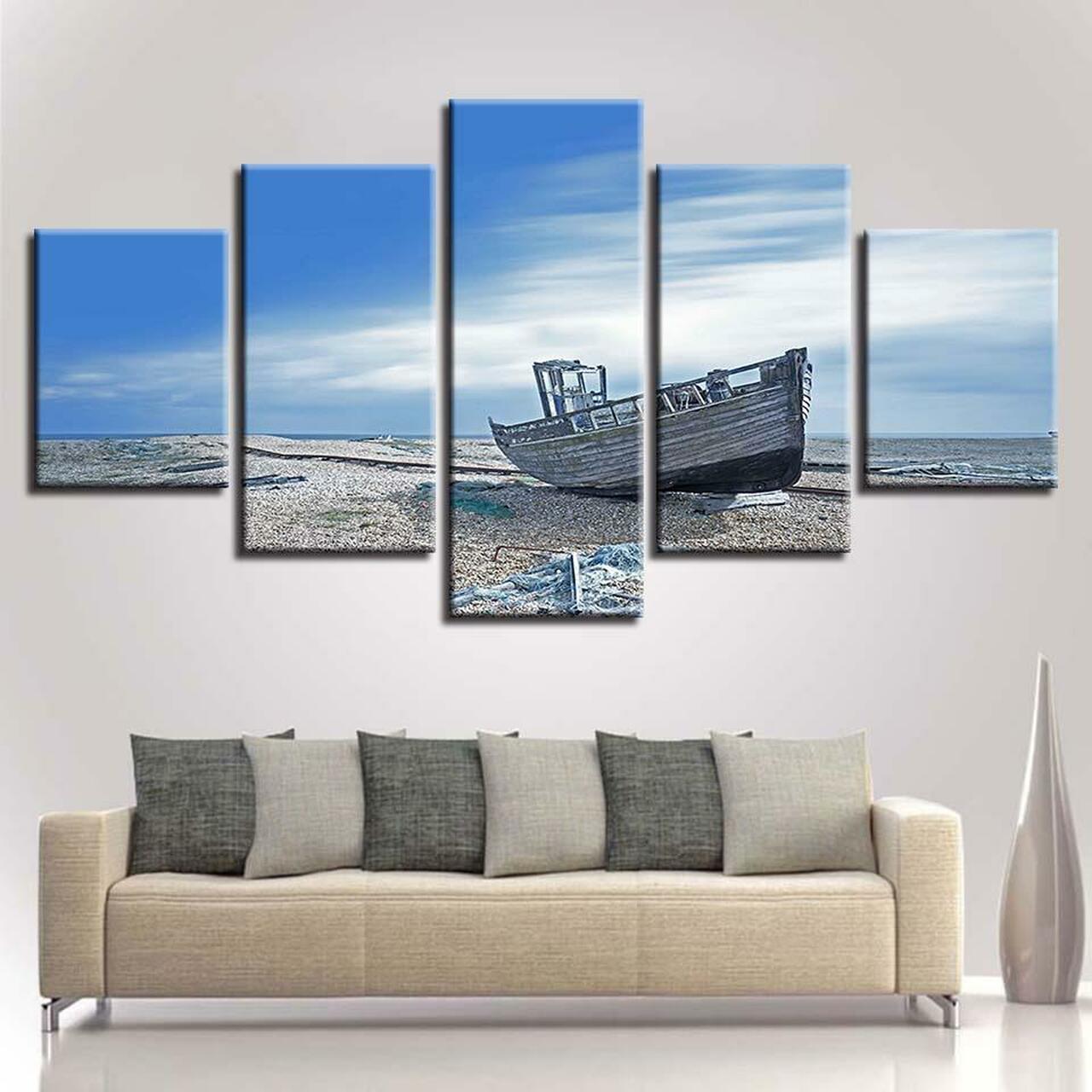 Boat On The Beach Canvas Wall Art
