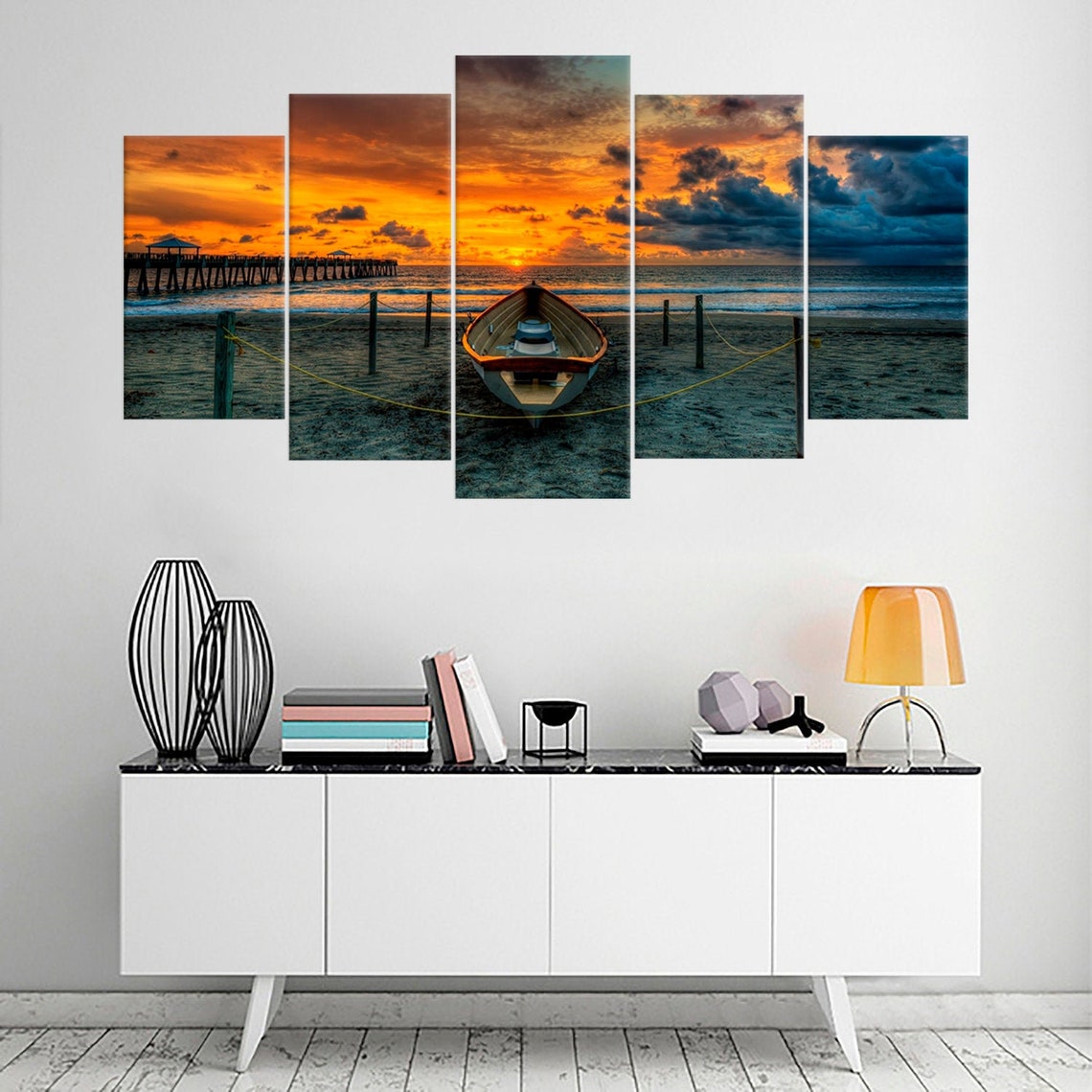 Boat Sunset Seascape Canvas Wall Art