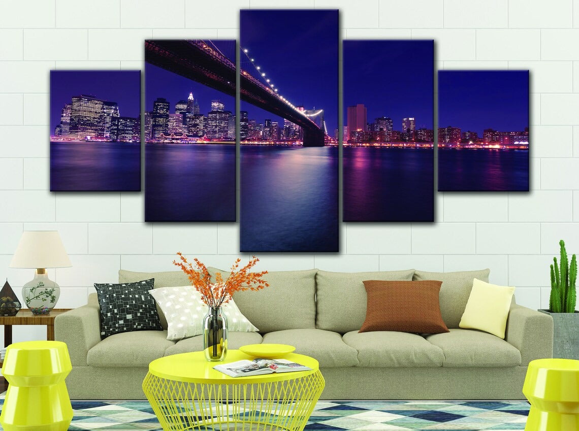 Brooklyn Skyline Night Canvas Wall Art