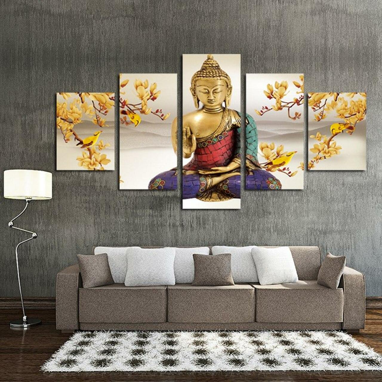 Buddha And Yellow Bird Canvas Wall Art