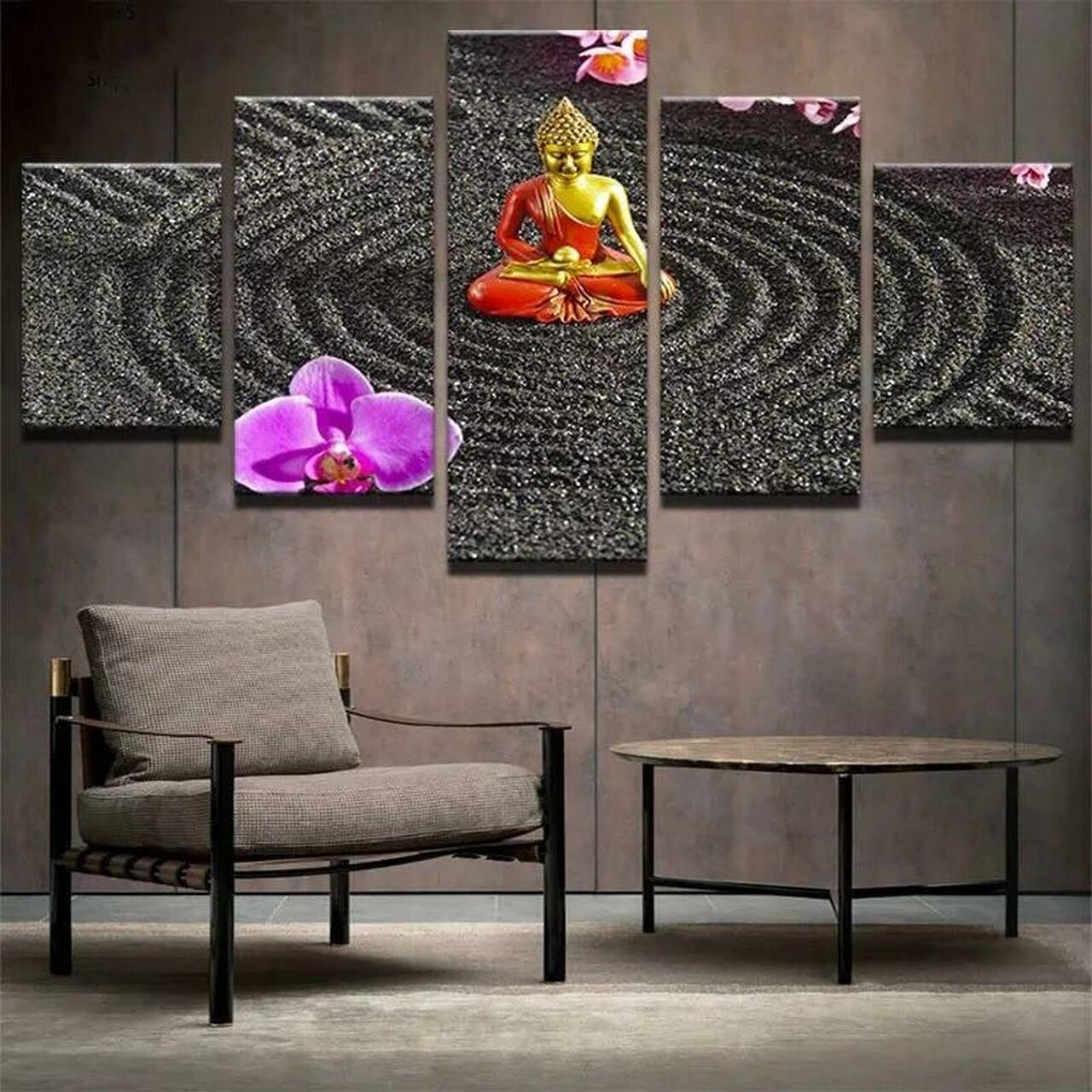 Buddha Art With Orchid Canvas Wall Art