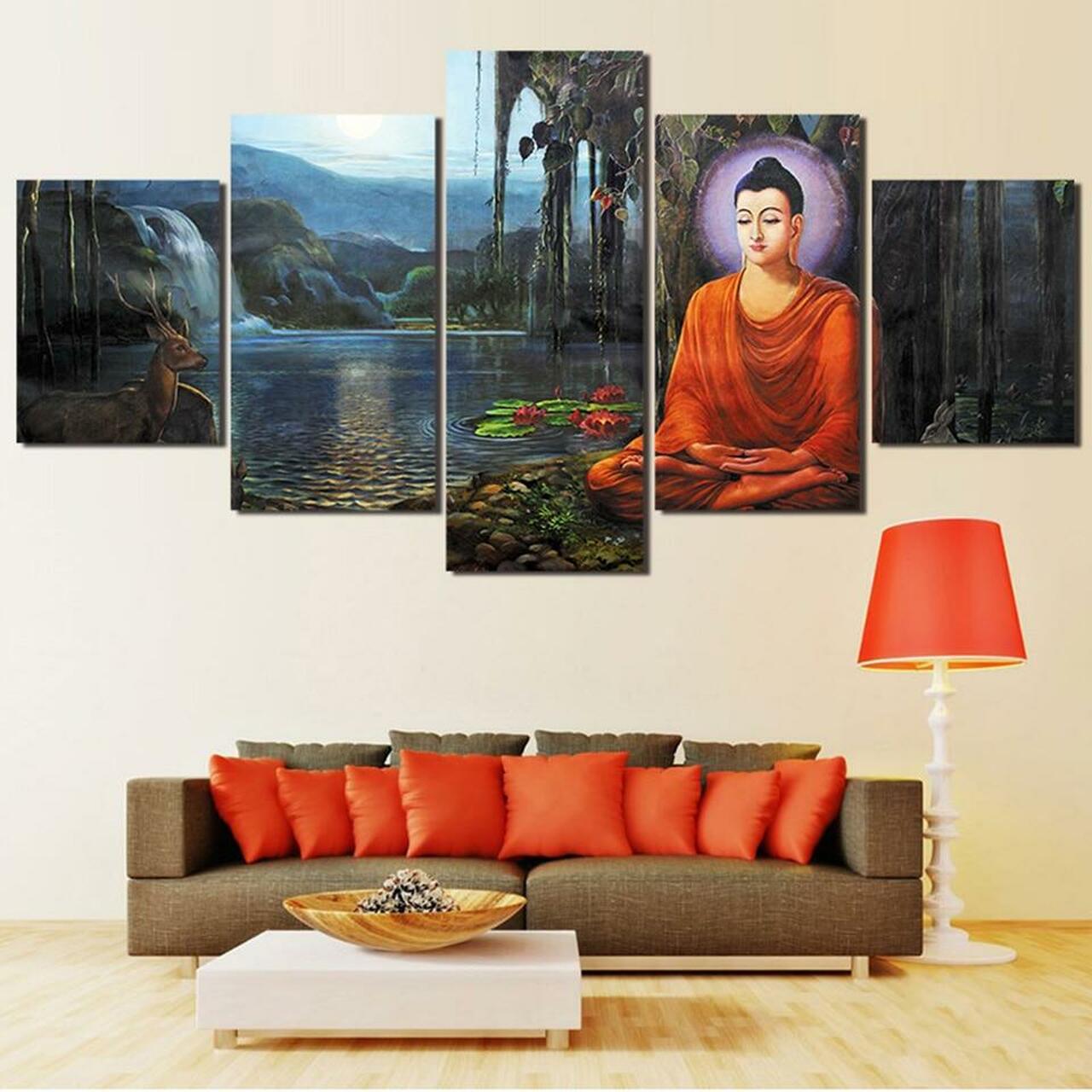 Buddha Near Lake Canvas Wall Art