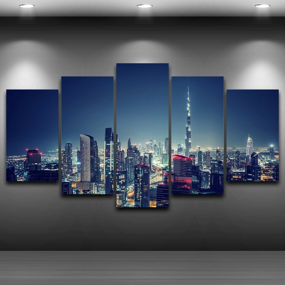 Burj Khalifa Dubai City Night Aerial View Canvas Wall Art