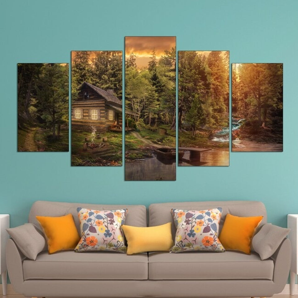 Cabin Woods In The Forest Canvas Wall Art