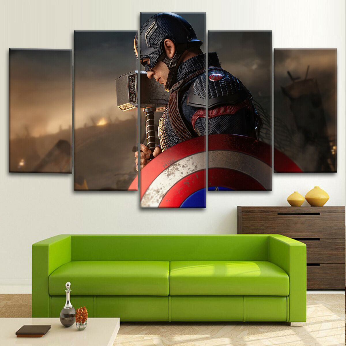 Captain America With Thor Hammer Canvas Wall Art