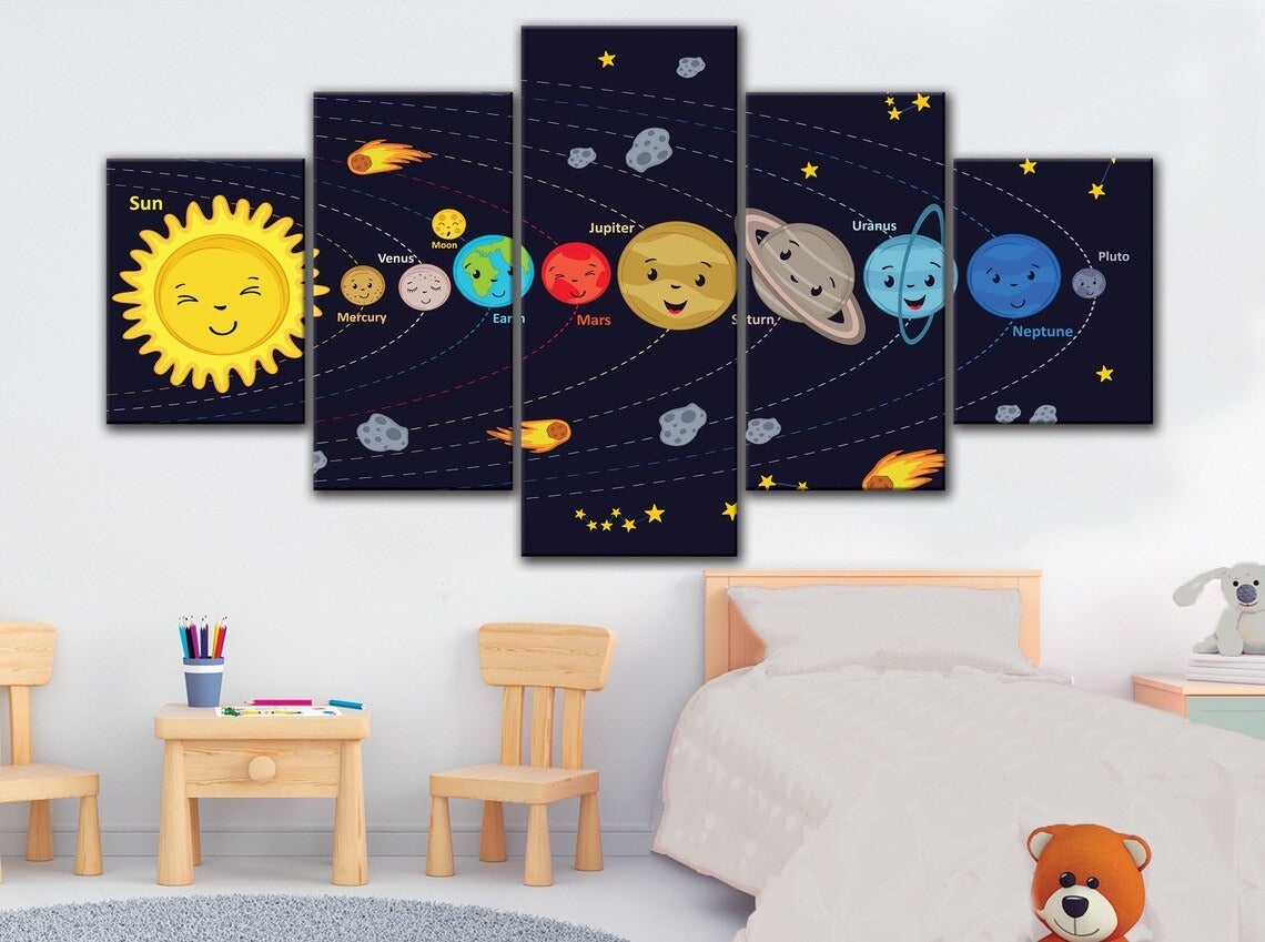 Cartoon Solar System Space Astronomy Canvas Wall Art